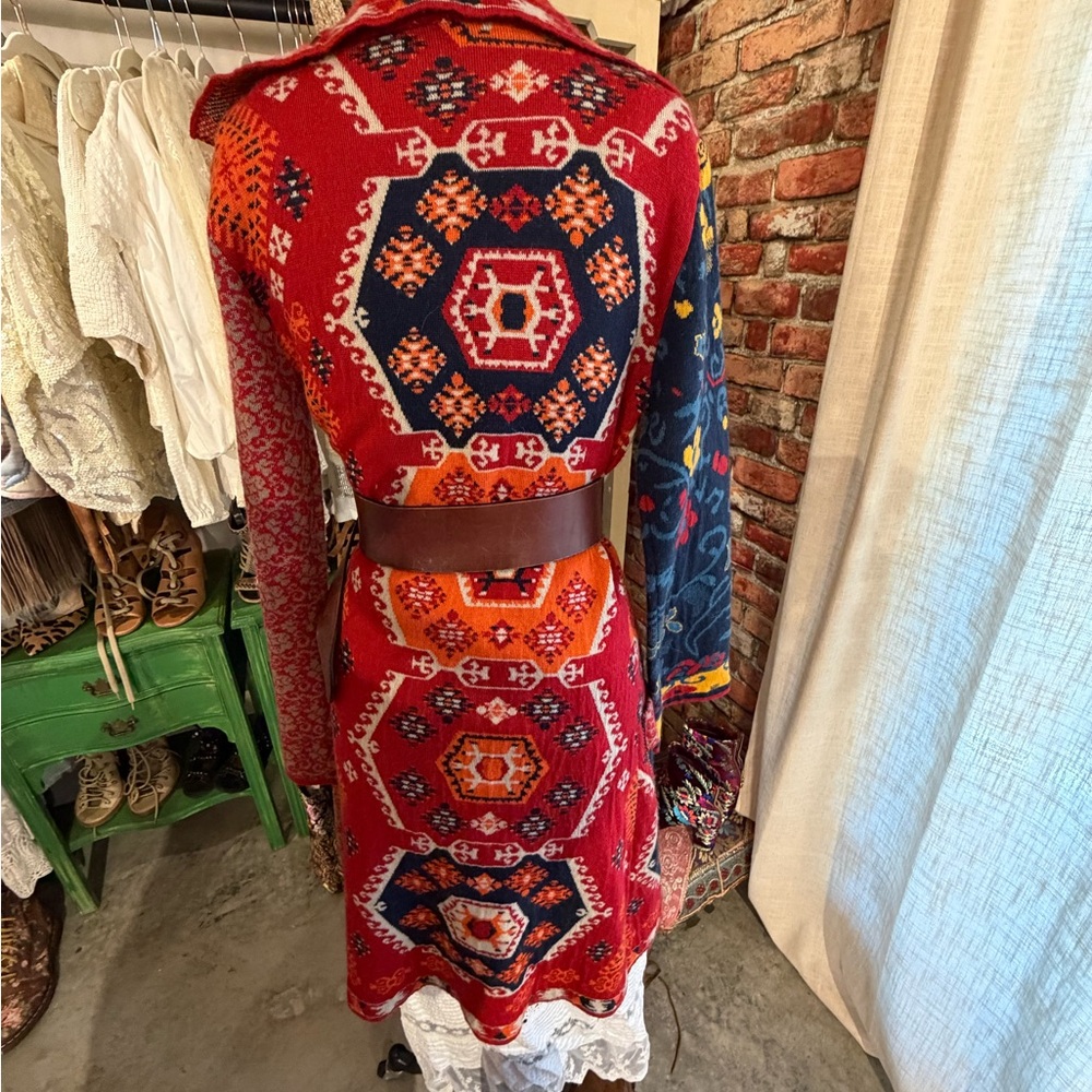 paparazzi Red and Navy Patchwork Knit Cardigan - Picture 4 of 12